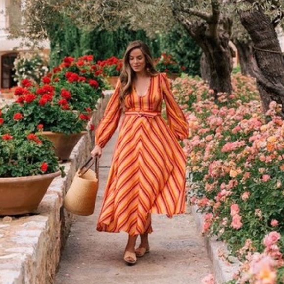 Zimmermann Goldie Rainbow Stripe Plunge 